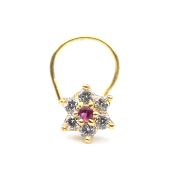 Cute Small Star Indian Style Nose ring Pink White CZ Twisted nose ring 22g - QD