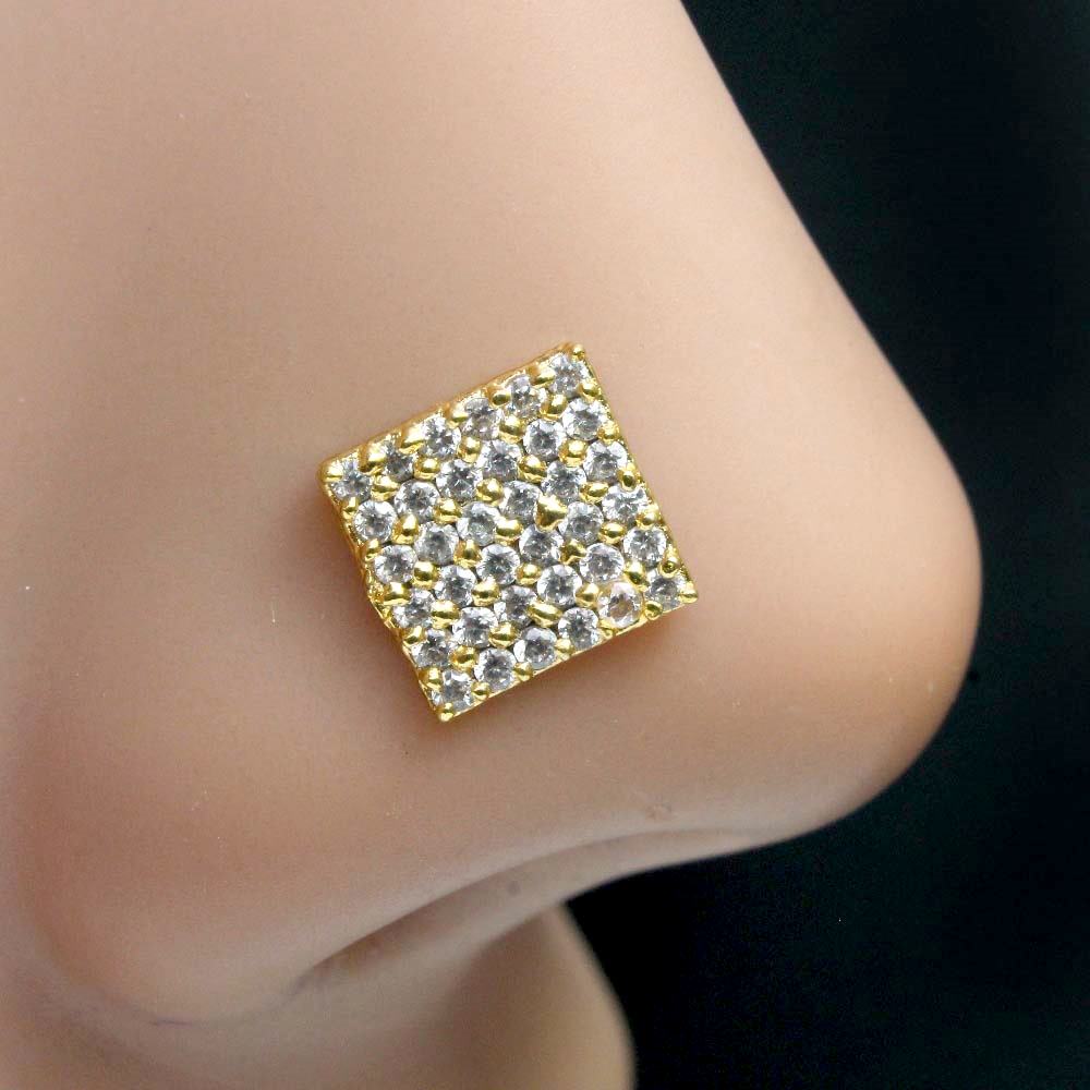 Beautiful Square Indian Style Nose stud White CZ Twisted nose ring 22g