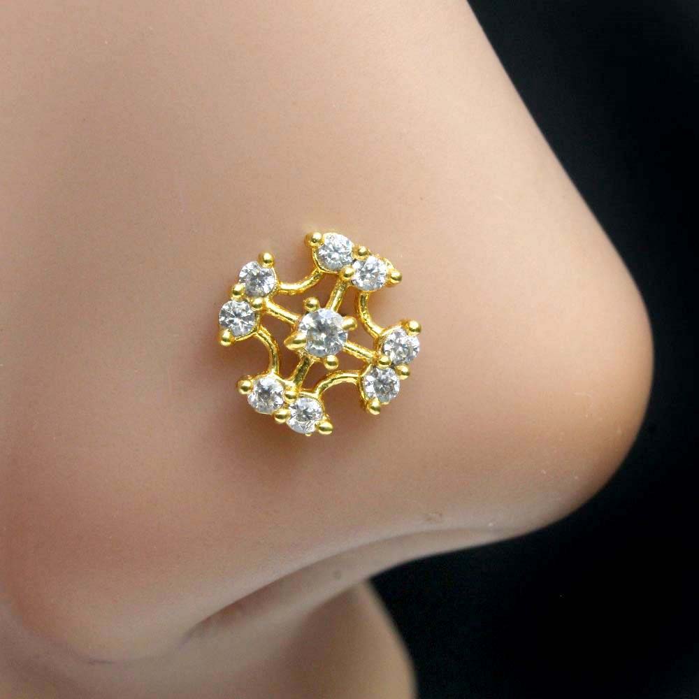 Cute Ethnic Indian Style Nose Stud White CZ Twisted nose ring 22g - QD