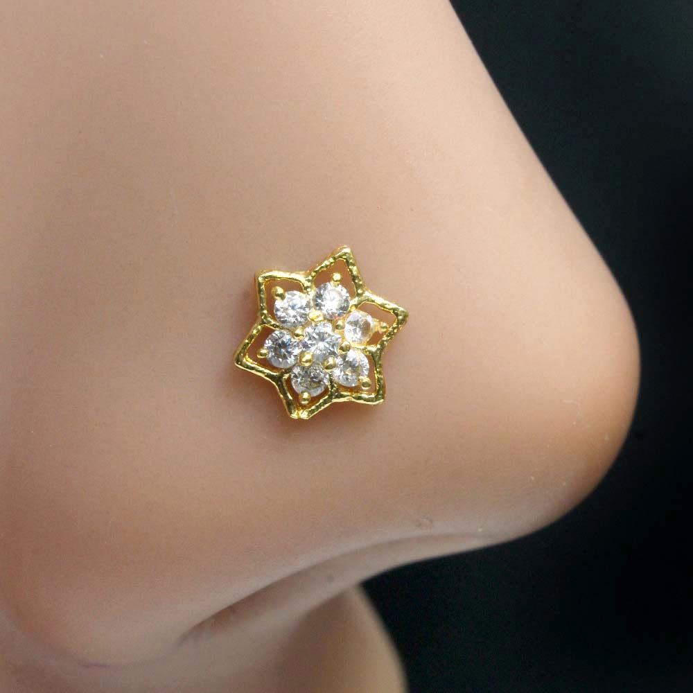 Cute Star Indian Women Nose Stud White CZ Twisted nose ring 22g - QD