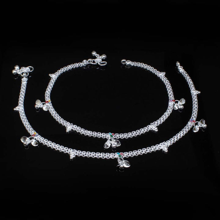 Beautiful Real Solid Silver Indian Style Women Anklets Ankle Bracelet Pair