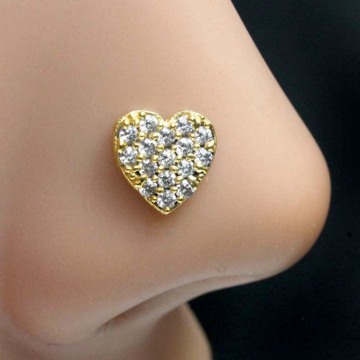 Cute Indian Heart Style Nose Stud White CZ Twisted nose ring 22g - QD