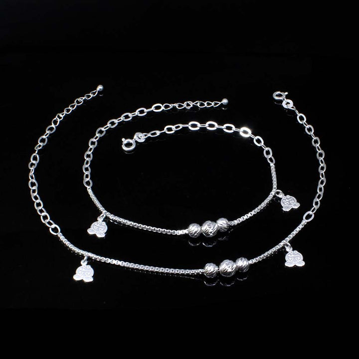 Real 925 Silver Indian Style Moving Ball Anklets Ankle Girls 9.5"
