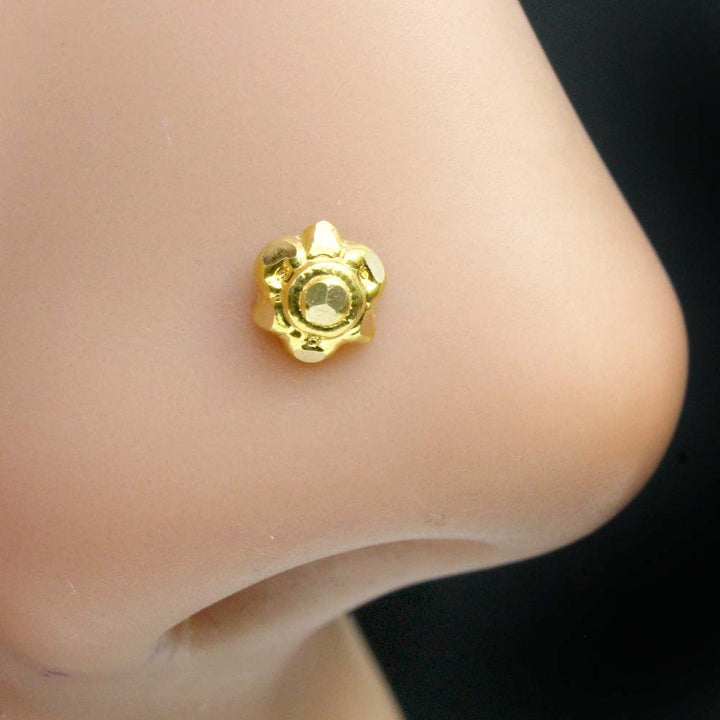 Traditional Real 14K Pure Nose Stud Indian Style Women Push Pin Nose Ring