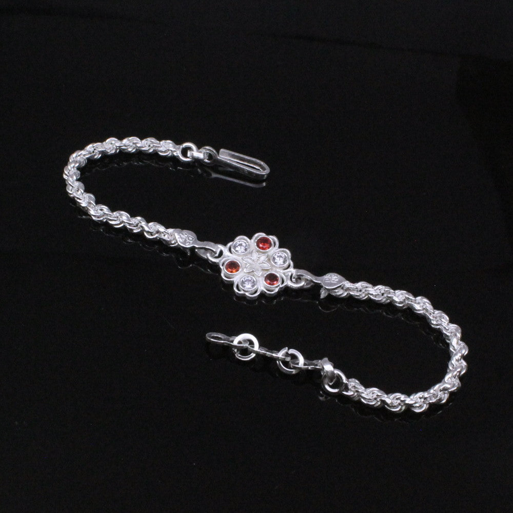 Real Silver Red White CZ bracelet Rakhi for men women 7.5"