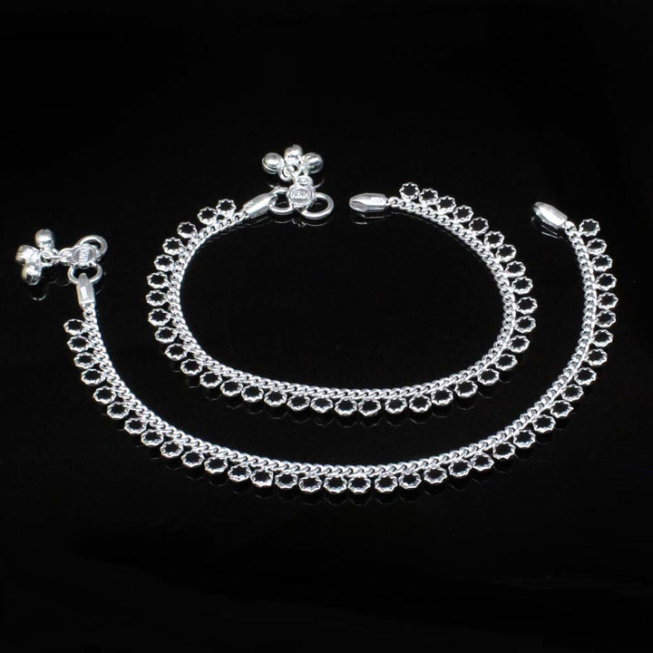 925 Silver Jewelry Kids Anklets Ankle Black CZ foot Bracelet 8"