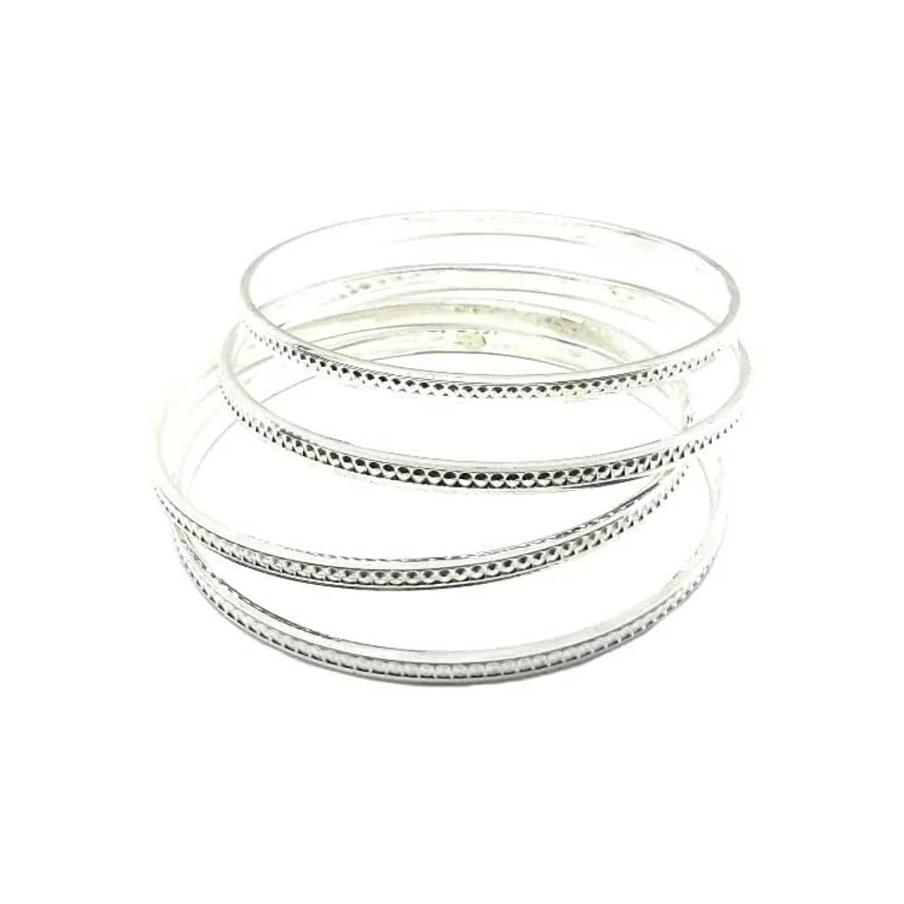 Karizmatic Silver Bangles Bracelets (Churi) - 4pc Set