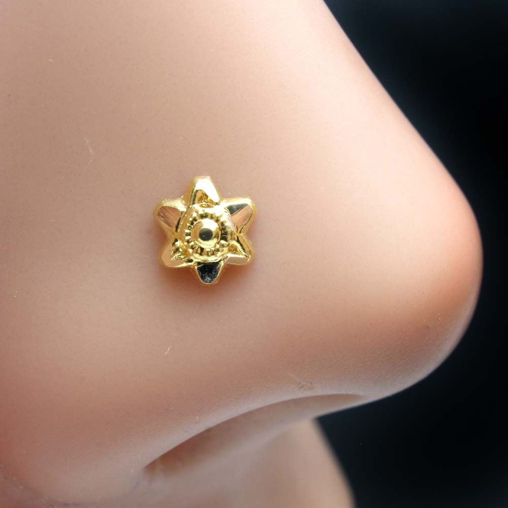 Cute Star 14K Real Gold Nose Stud Indian Push Pin Nose Ring for girl | eBay