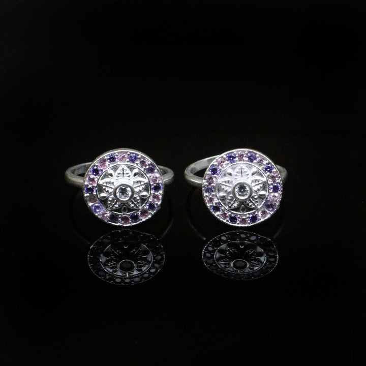 Real 925 Silver Cute Indian Style Women Round Multi CZ Toe Ring Pair
