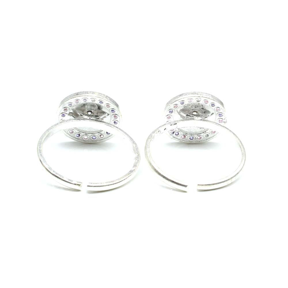 Real 925 Silver Cute Indian Style Women Round Multi CZ Toe Ring Pair