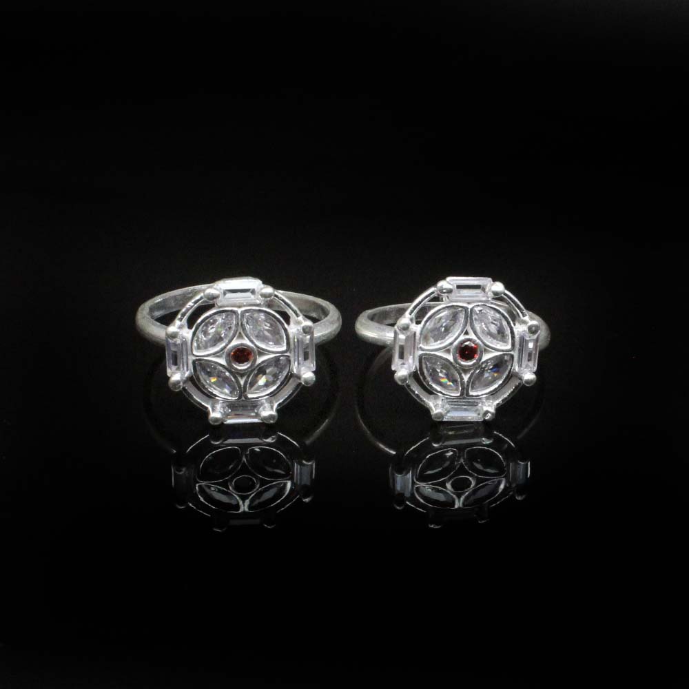 Real 925 Silver Cute Indian Ethnic Style Women Red White CZ Toe Ring Pair