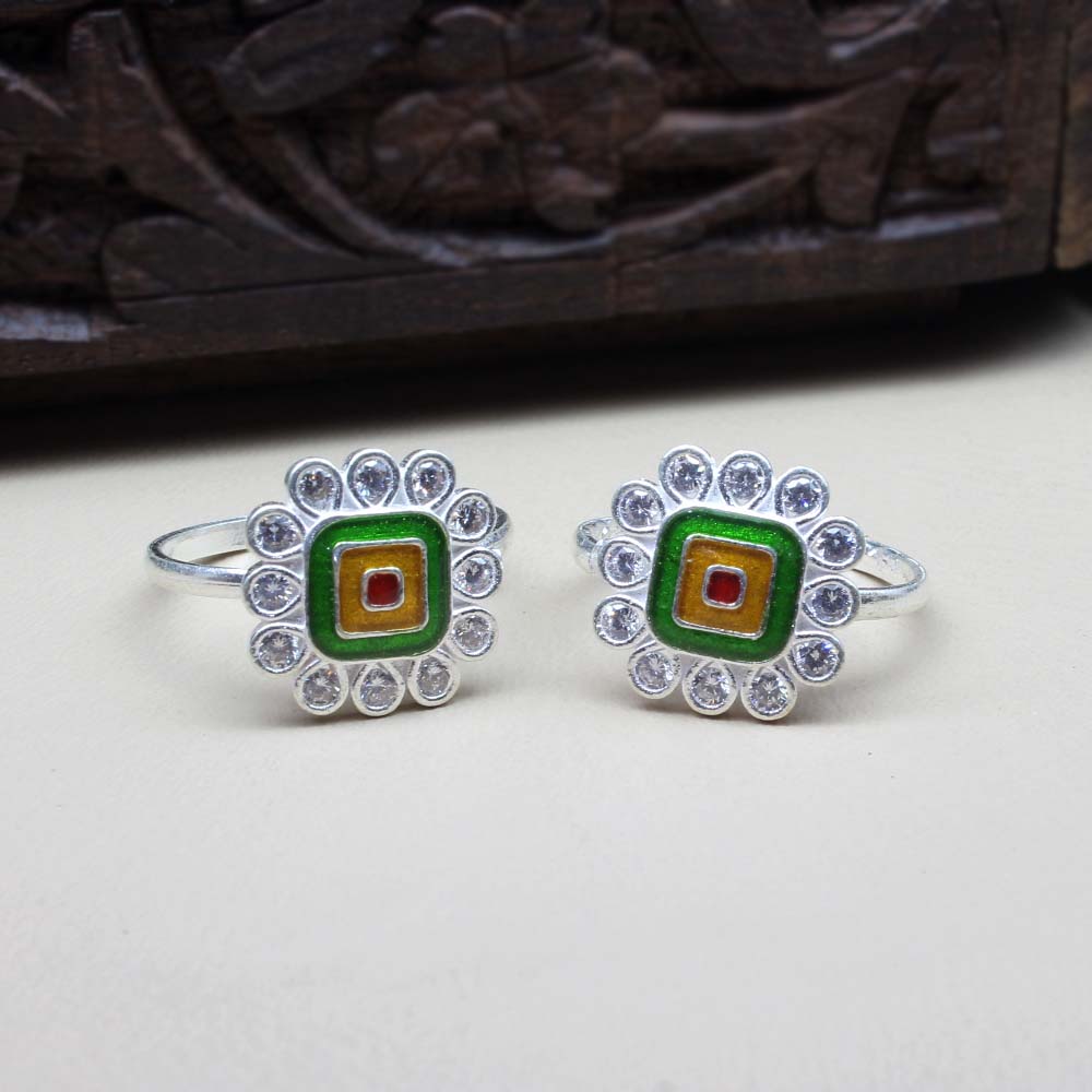 Traditional Ethnic Real 925 Silver Indian Style Women White CZ Toe Ring Pair