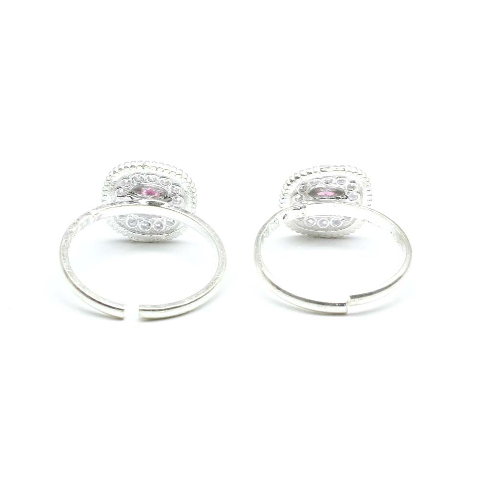 Traditional Style Real Solid 925 Silver Indian Women Pink White CZ Toe Ring Pair