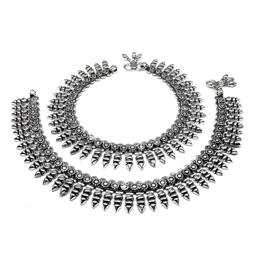 Traditionally Indian Style Oxidized Real Solid Silver Anklets for Women 10.5" 