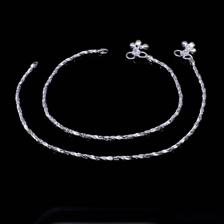 Indian Real Silver Jewelry Anklets Ankle Pajeb Bracelet Pair 10.5"