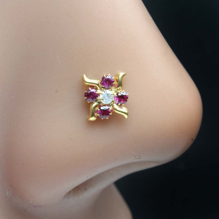 Cute Gold Plated Indian Women Nose Studs CZ Twisted nose ring