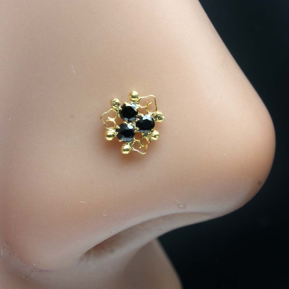 Beautiful Gold Plated Indian Style Nose Studs CZ Twist nose ring 24g –  Karizma Jewels