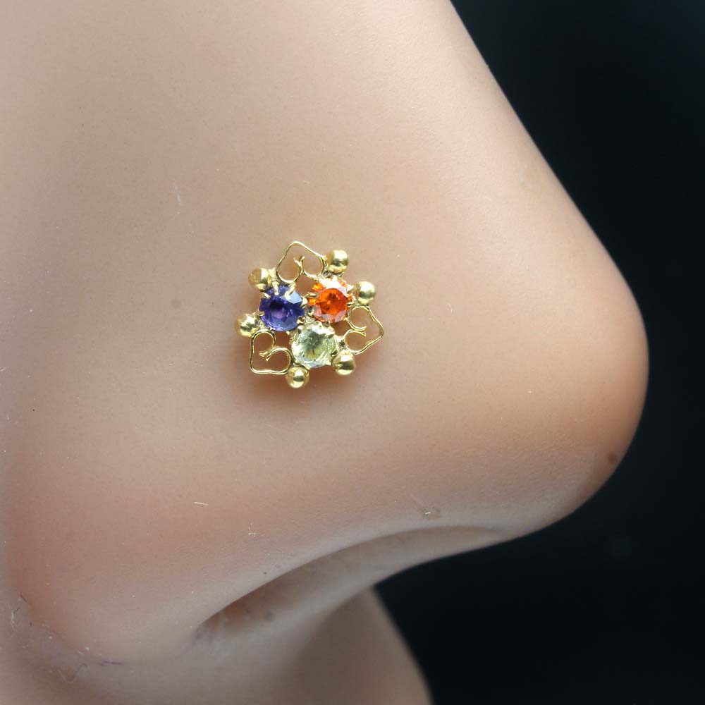 Designer Gold Plated Indian Style Nose Studs CZ Corkscrew Select nose ring