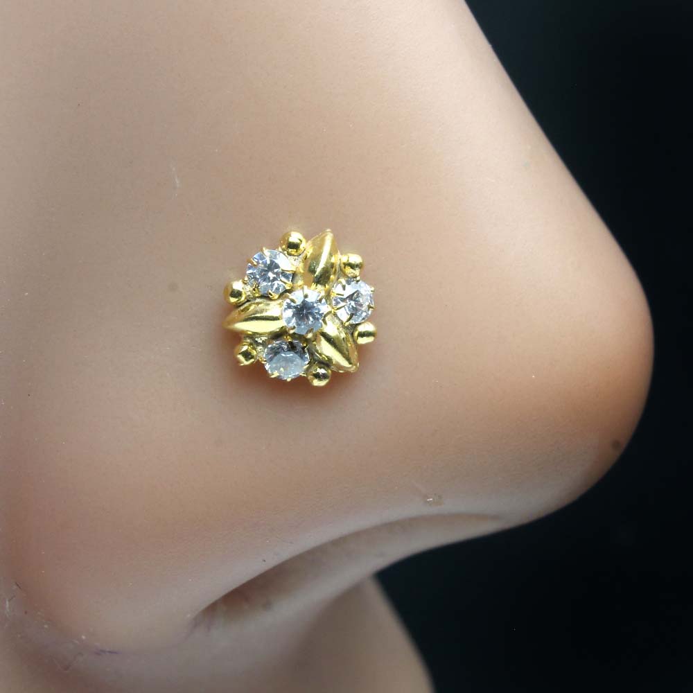 Cute Designer Gold Plated Indian Women Style Nose Studs CZ Twisted nose ring