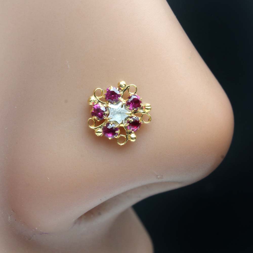Beautiful Gold Plated Indian Style Nose Studs CZ Twist nose ring 24g