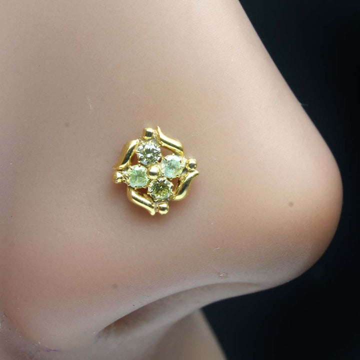 Cute Ethnic Gold Plated Indian Style Nose Studs CZ Twisted nose ring