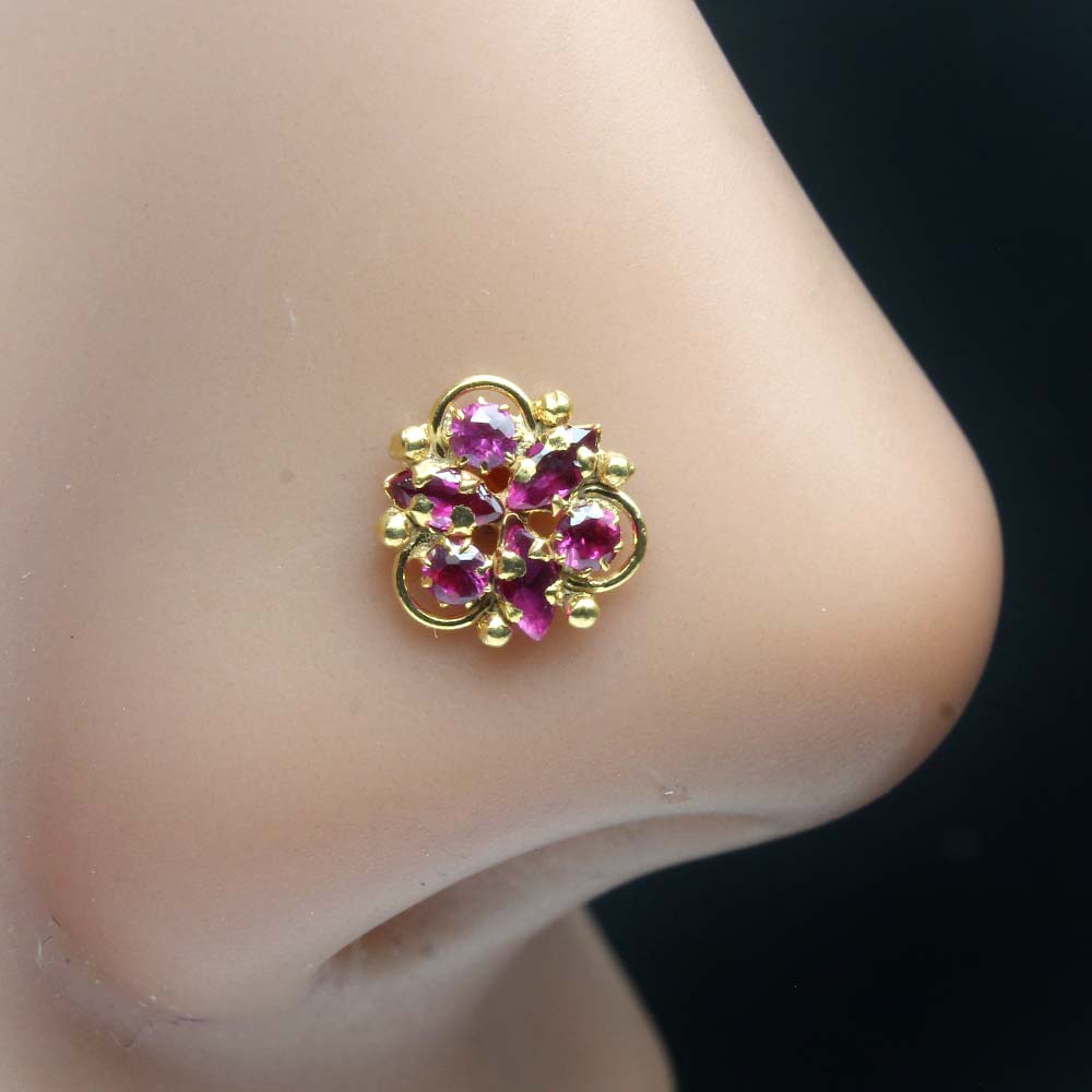 Ethnic Gold Plated Indian Women Style Nose Studs CZ Twisted nose ring 24g