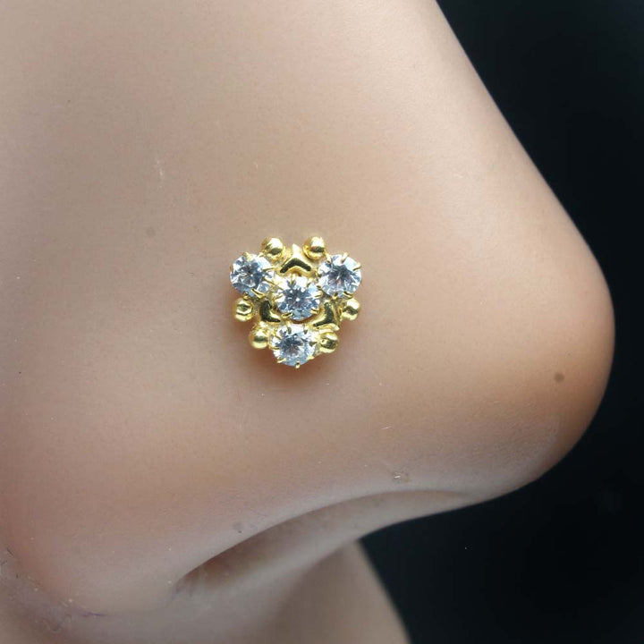 Beautiful Gold Plated Indian Women Style Tiny Nose Studs CZ Twist nose ring 24g