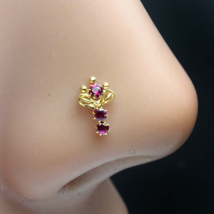 Beautiful Vertical Gold Plated Indian Style Nose Studs CZ Twist nose ring 24g