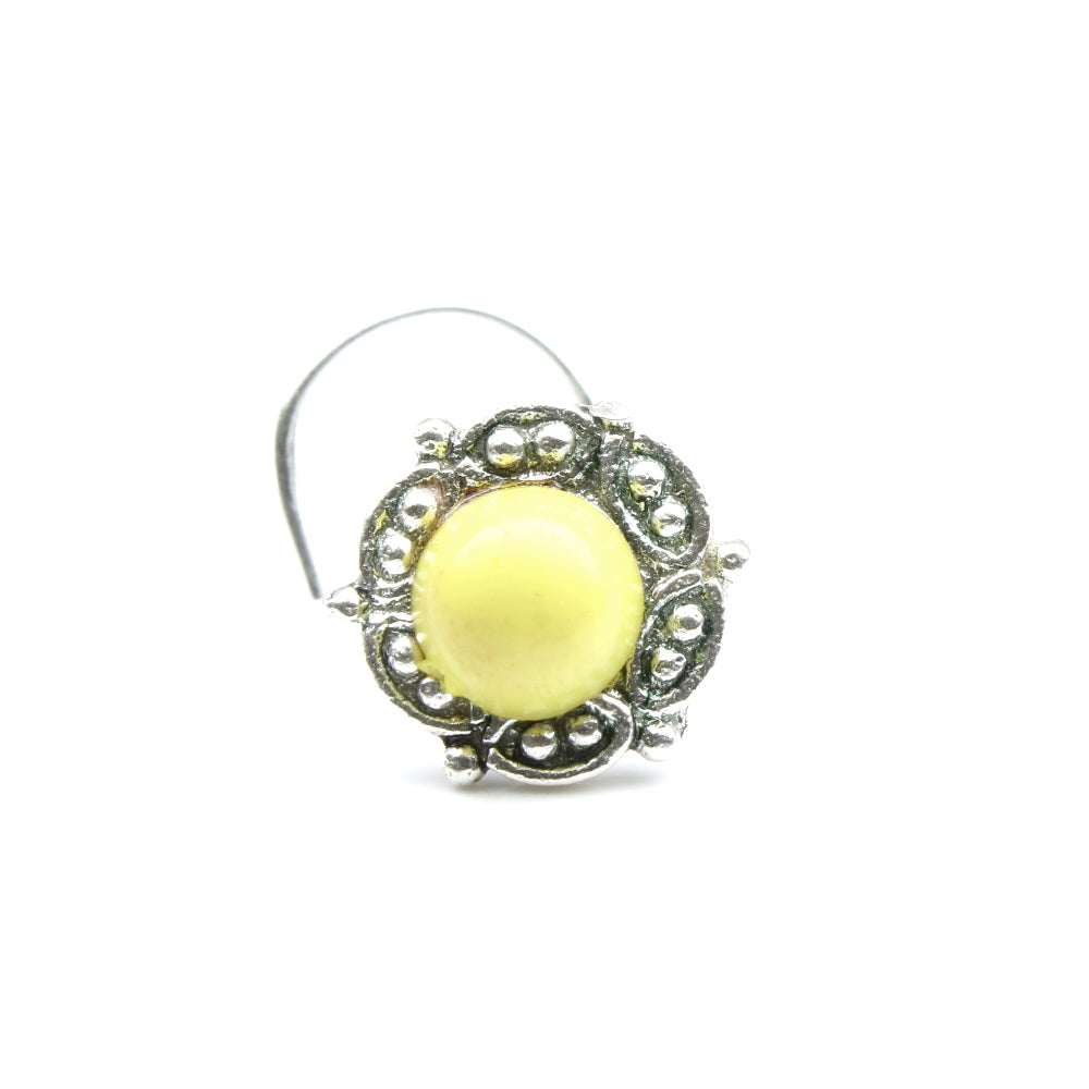 Gypsy Asian 925 Real Silver Yellow Stone Indian Nose Stud for Women