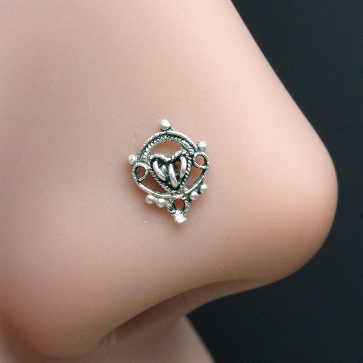 Asian Traditional Real 925 Silver Twisted Oxidize Nose Stud nose ring 24g