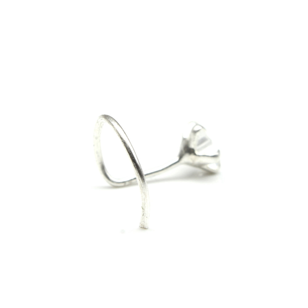 925 Real Silver Tiny Nose Stud White Star CZ Twisted nose ring L Bend 24g
