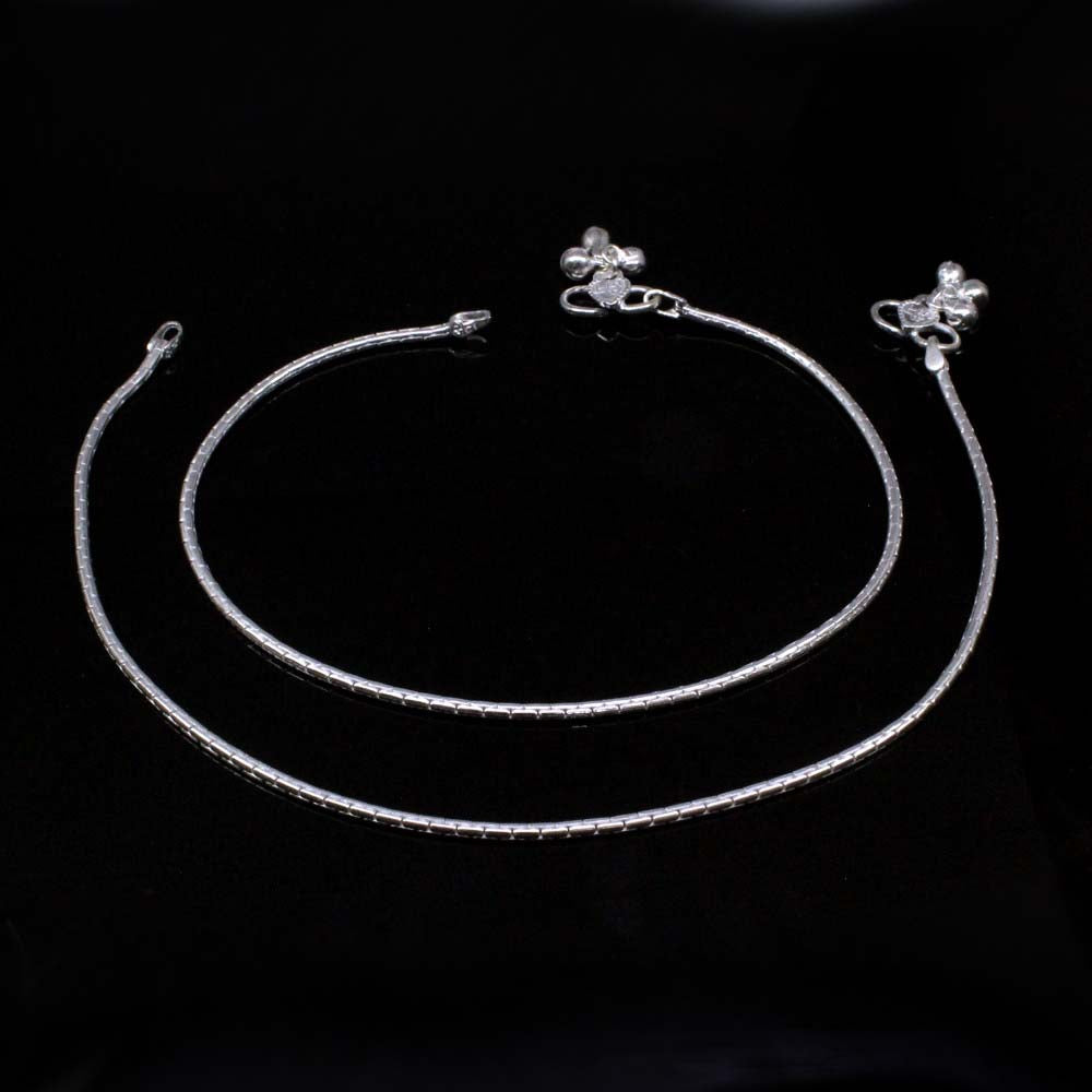 Indian Real Silver Jewelry Anklets Ankle Pajeb Chain Bracelet Pair 10.5"