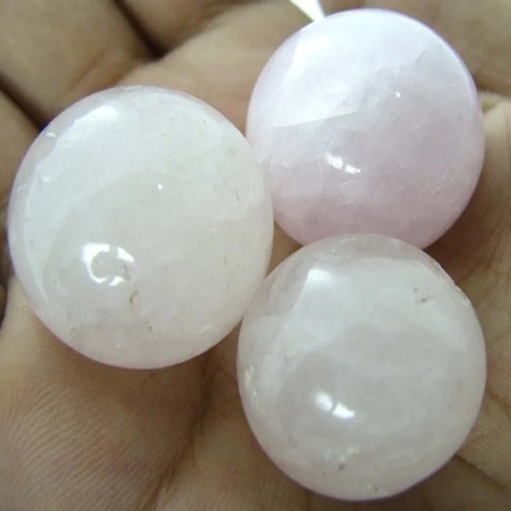Natural Rose Quartz 3 Balls Sphere Crystal Whoesale lot Healing Reiki