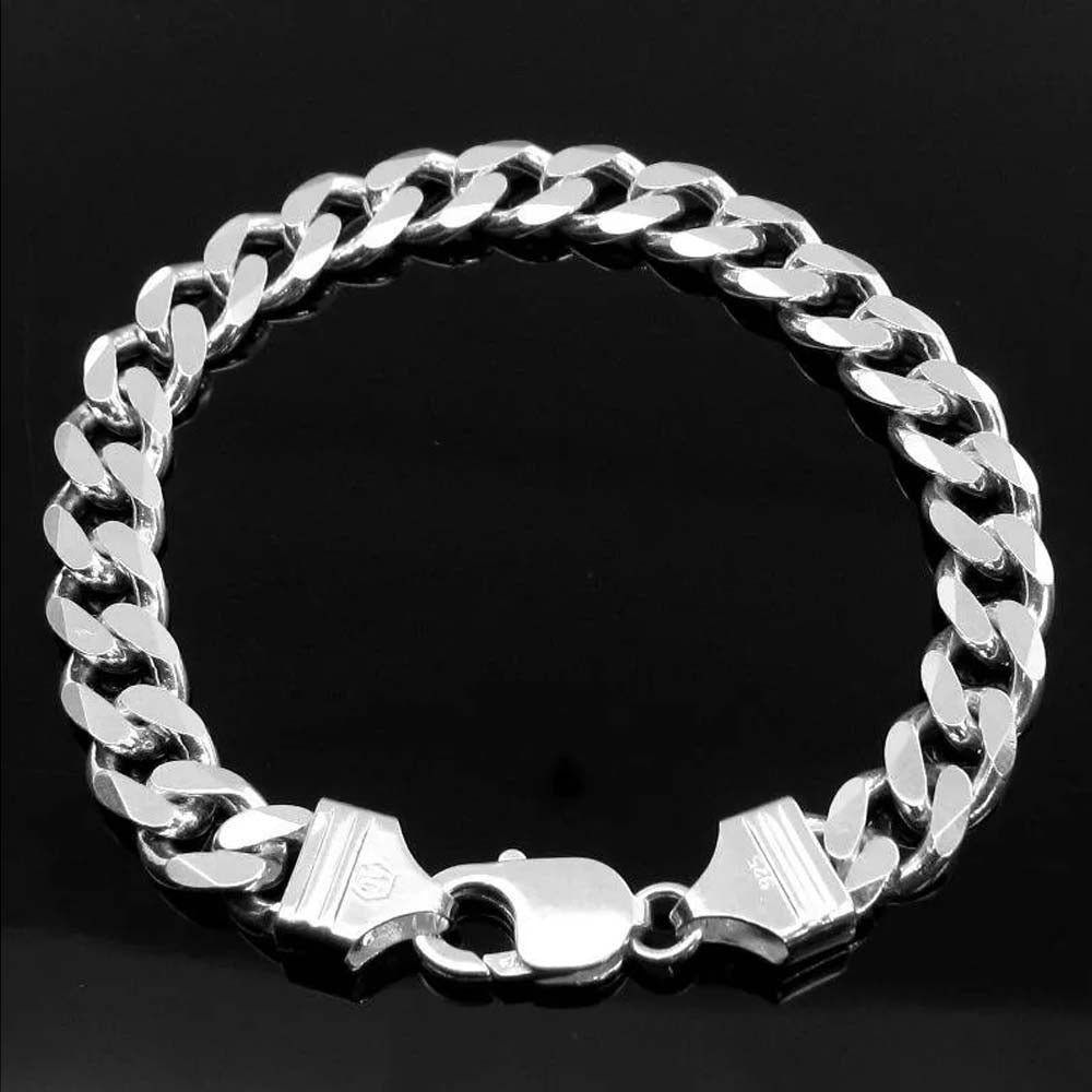 Solid Style Curb Link Design Men's Bracelet in 925 Sterling Silver