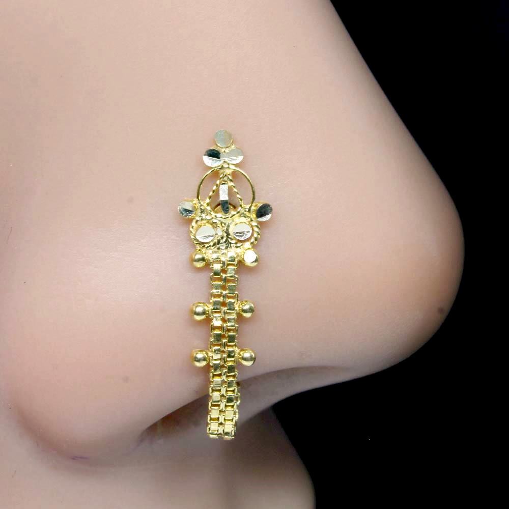 14k Pure Gold Indian Beautiful Dangle Chain Style Indian Women Nose Stud Pin