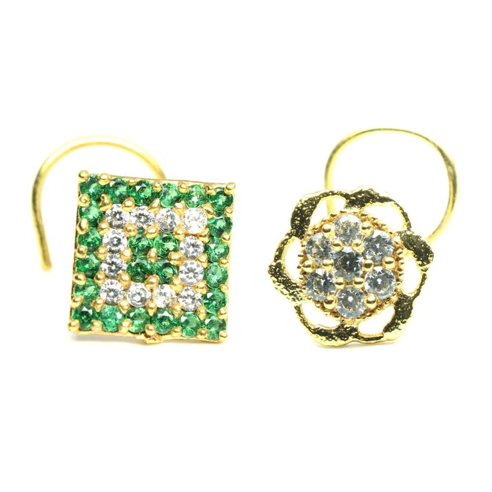 2pc Set Gold Plated Indian Medusa Square Nose Stud CZ Twisted piercing nose ring