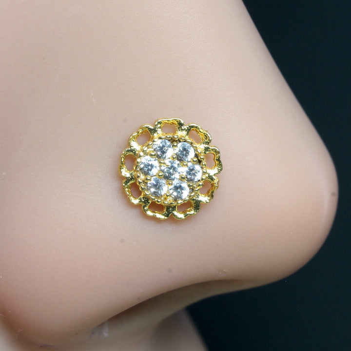 Gold Plated Beautiful Flower Women Nose Stud CZ Twisted nose ring