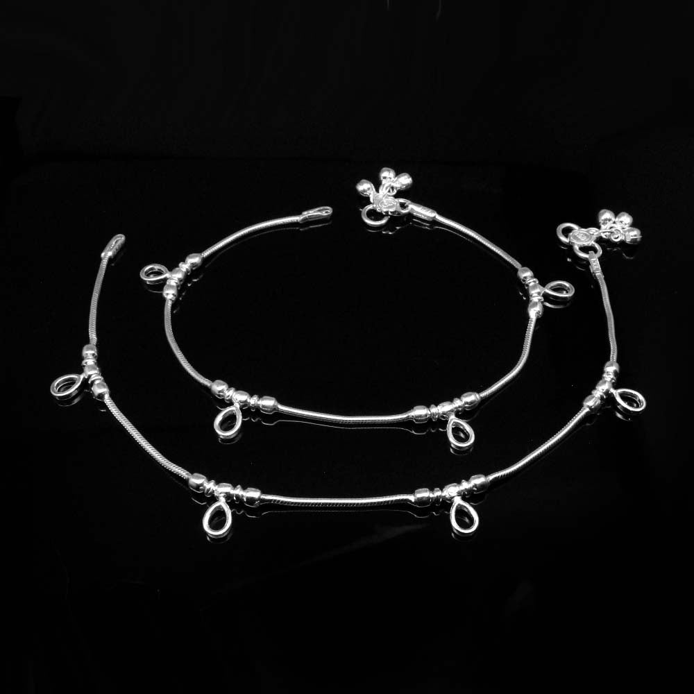 Indian Style Real Solid 925 Silver Anklets for Cute Women 10.2"