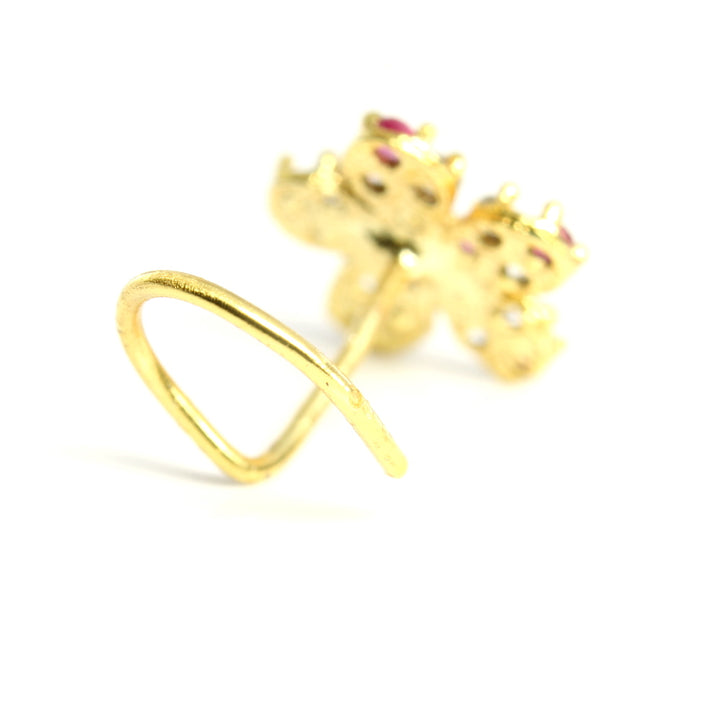 2pc Set Gold Plated Cute Trendy Floral Style Nose Stud CZ Twisted nose ring
