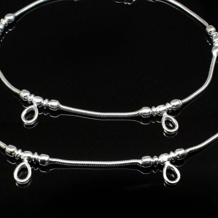 Indian Style Real Solid 925 Silver Anklets for Cute Women 10.2"