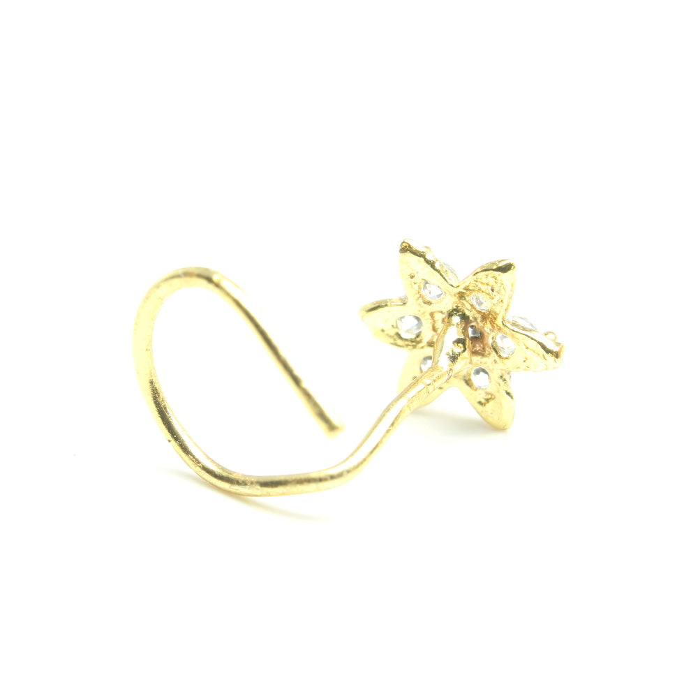 2pc Set Gold Plated Star Indian Floral Style Nose Stud CZ Twisted nose ring