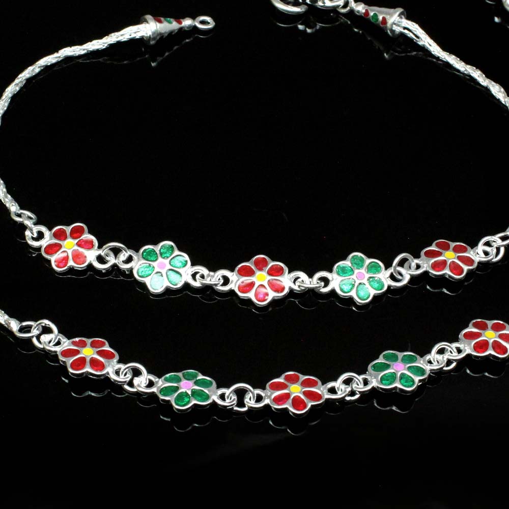 Indian Style Real 925 Sterling Silver Anklets for Women 10.2"