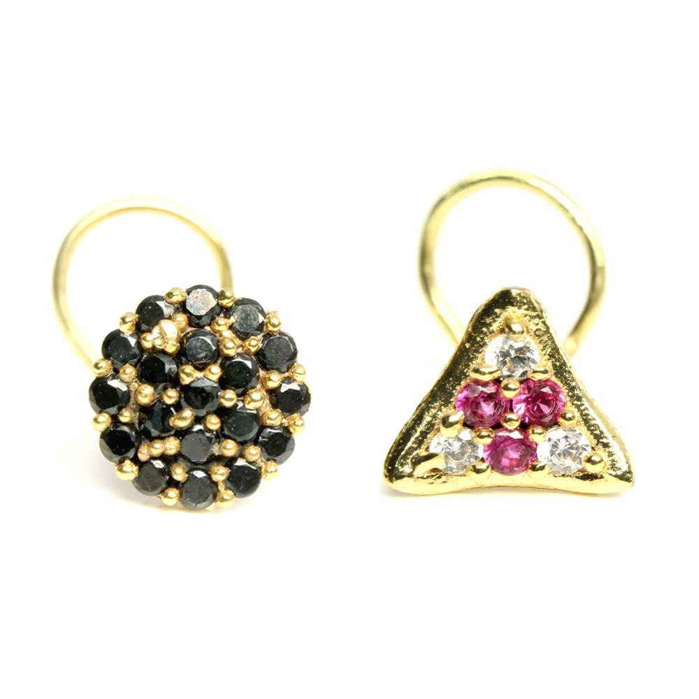 2pc Set Gold Plated Triangle Cute Flower Women Nose Stud CZ Twisted nose ring