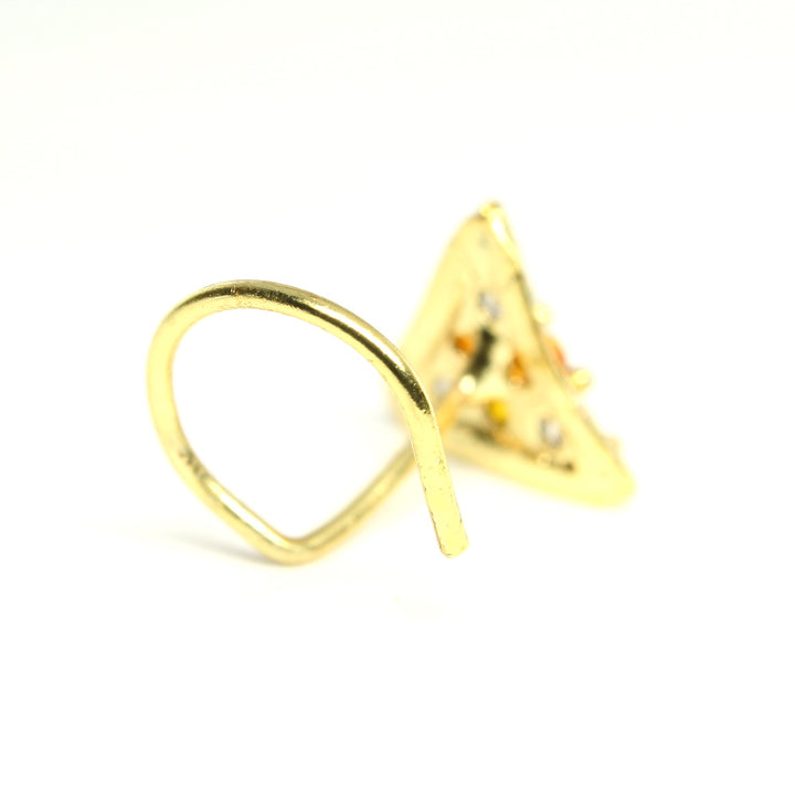 2pc Set Gold Plated Triangle Floral Women Nose Stud CZ Twisted nose ring 22g