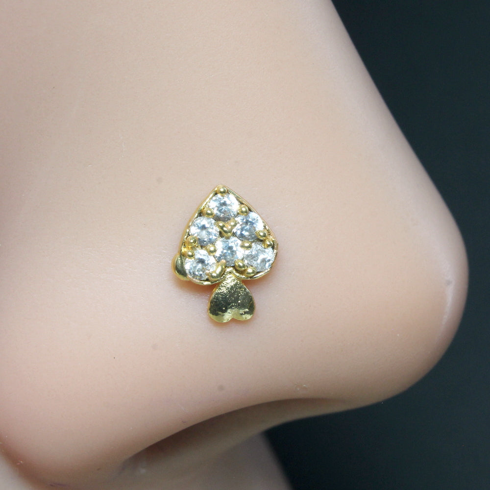 Cute Small Gold Plated Women Nose Stud CZ Twisted nose ring 22g