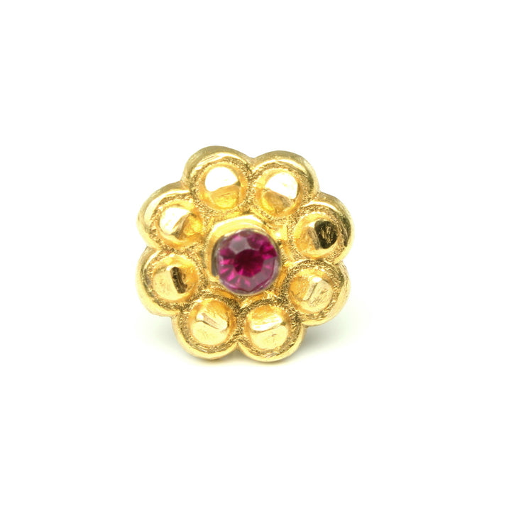 Traditional Indian Style Nose ring Pink CZ Gold Filled Nose stud push pin