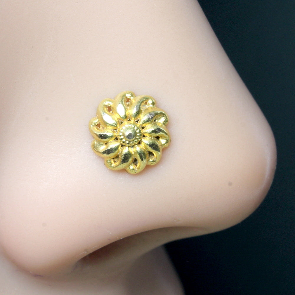 Indian Ethnic Flower Style Nose ring Gold Filled Nose stud push pin