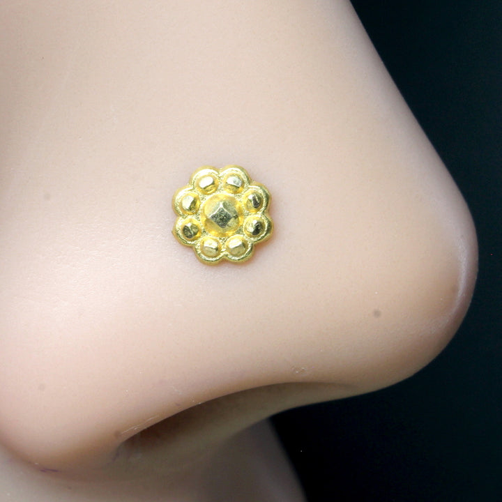Indian Flower Style Gold Filled Nose Stud nose ring Push Pin