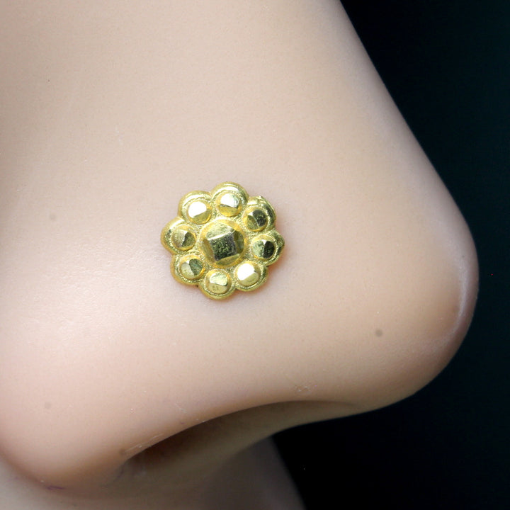 Indian Flower Style Gold Filled Nose Stud nose ring Push Pin