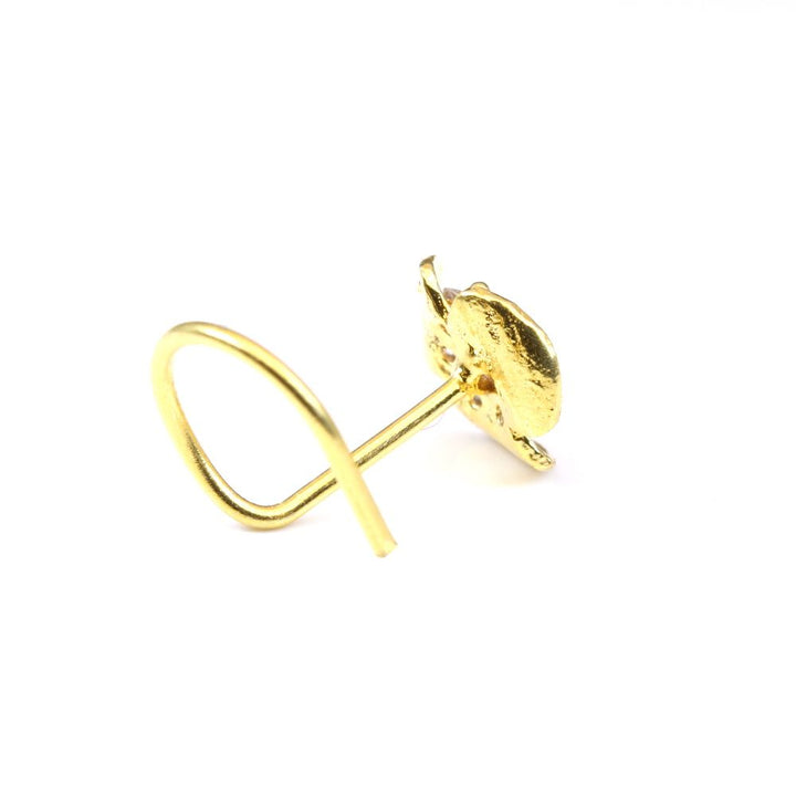 Gold Plated Indian Nose Stud CZ corkscrew piercing nose ring